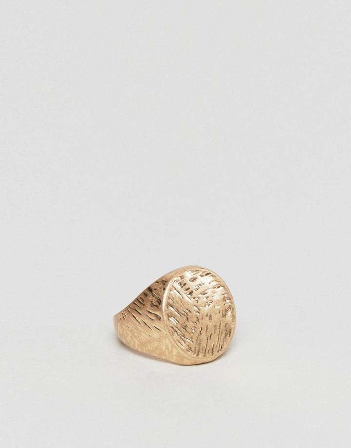 Asos Signet Ring With Hammered Effect - Gold