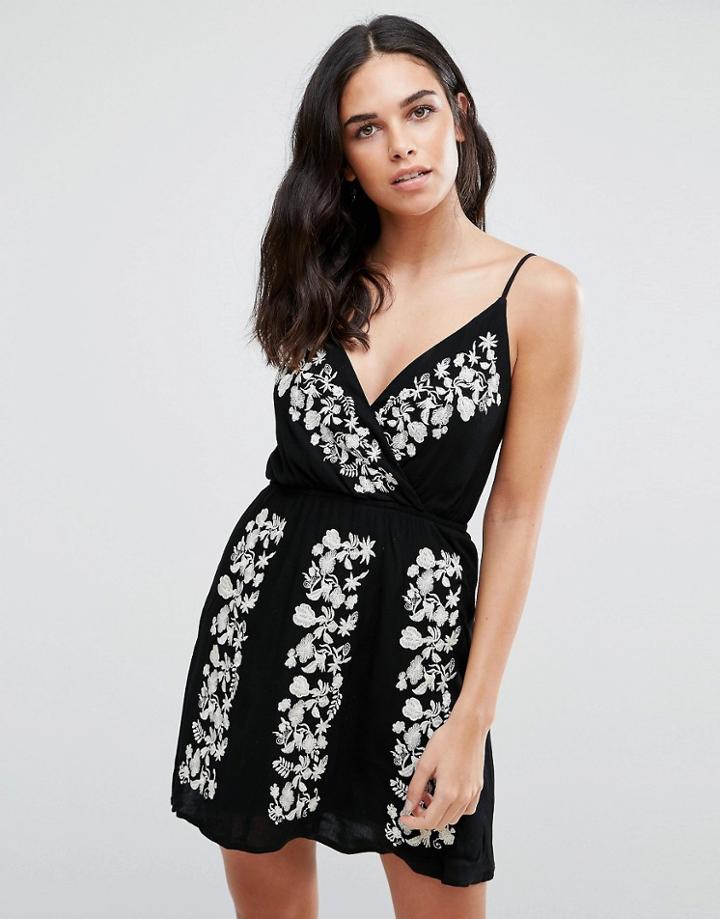 Parisian Cami Dress With Embroidery - Black