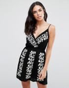 Parisian Cami Dress With Embroidery - Black