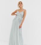 Maya Tall Plunge Front Embellished Cami Strap Maxi Dress In Ice Blue - Blue