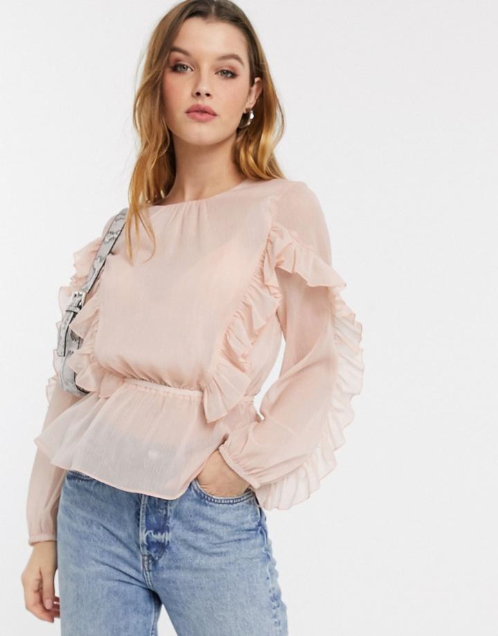 River Island Ruffle Front Blouse In Pink