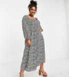 Asos Design Curve Square Ruched Neck Midi Dress In Animal Print-multi