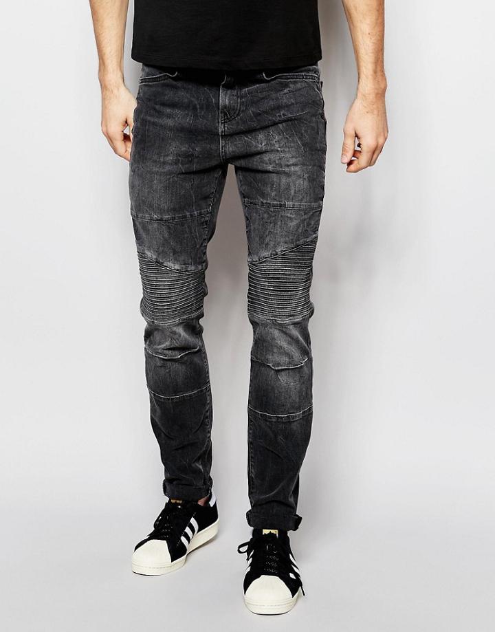 Pull & Bear Biker Skinny Jeans In Gray - Gray