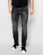 Pull & Bear Biker Skinny Jeans In Gray - Gray