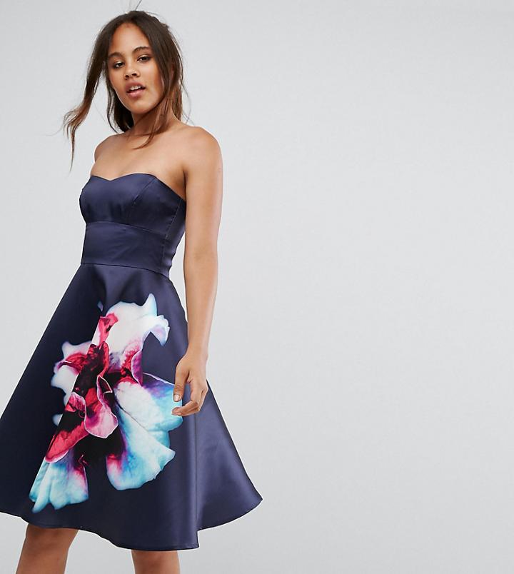 City Goddess Tall Bandeau Skater Dress With Placement Floral Print