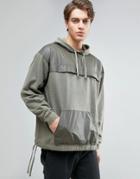 Asos Oversized Hoodie With Contrast Panels In Khaki - Green