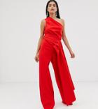 Asos Edition Tall One Shoulder Drape Side Jumpsuit - Red