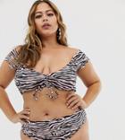 Boohoo Plus Exclusive Bikini Top With Ruched Detail In Pink Animal Print - Multi