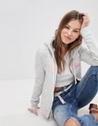 Hollister Zip Thru Hoodie With Multi Logo - Gray