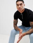 Asos Design Muscle Fit T-shirt With Zip Turtleneck In Black - Black