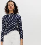 River Island Top In Navy Polka Dot - Navy