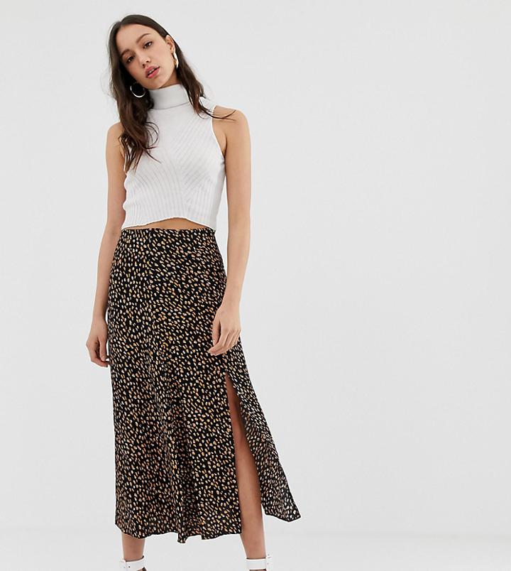 New Look Tall Polka Dot Midi Skirt In Black - Black