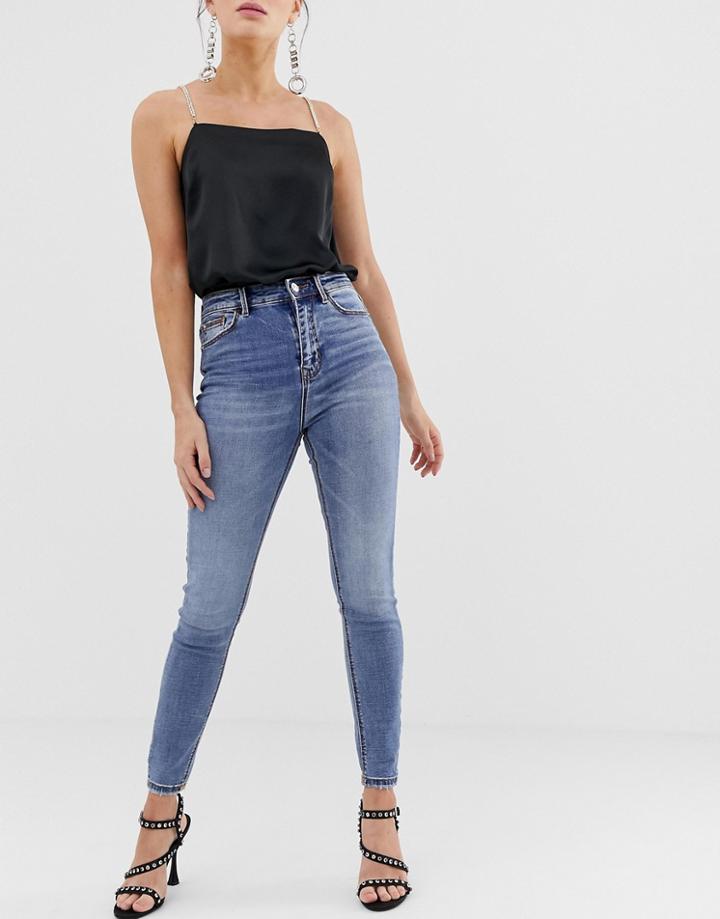 Stradivarius Super High Waist Skinny Jean In Light Blue - Blue