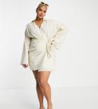 Pretty Lavish Curve Collared Wrap Mini Dress In Sand-neutral