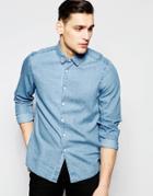 Asos Denim Shirt In Mid Wash With Long Sleeves - Mid Wash