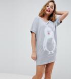 Asos Petite Holidays Flocked Penguin Oversize Sleep Tee - Gray