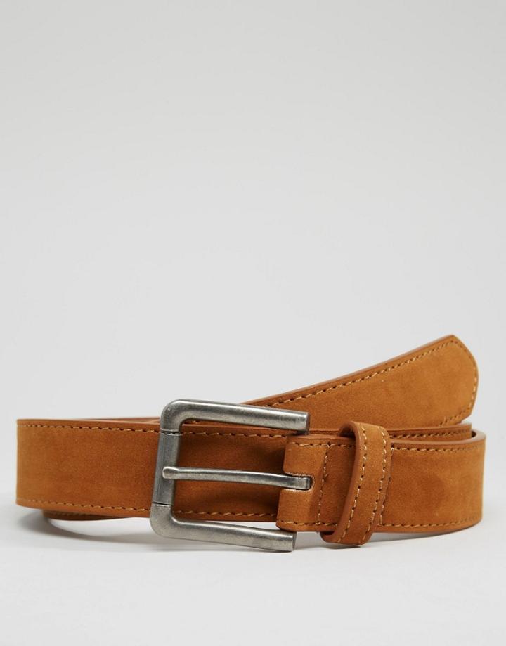 Asos Belt With Stitch Detail - Tan