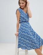 Louche Zig Zag Print Belted Skater Dress - Blue