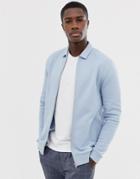 Asos Design Harrington Jersey Jacket In Blue - Blue