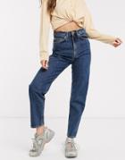 Weekday Lash Organic Cotton Super High Waist Mom Jeans In Mid Wash Standard Blue-black