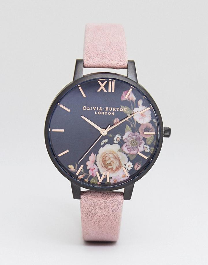 Olivia Burton Ob16ad26 After Dark Floral Suede Watch In Pink
