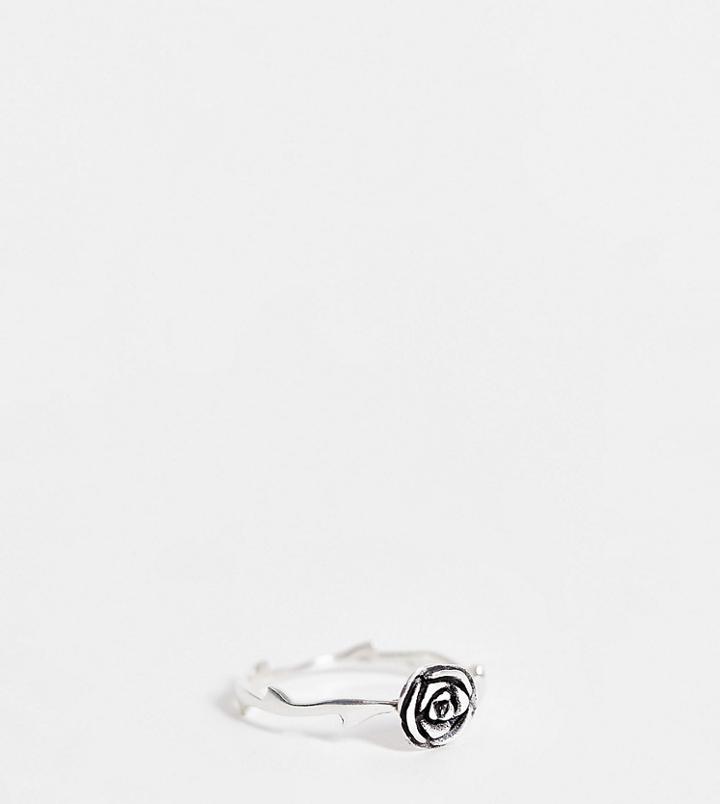 Asos Design Curve Sterling Silver Ring In Rose Design