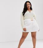 Asos Design Curve Denim Mini Wrap Skirt With Belt - White