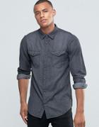 Jack & Jones Denim Shirt With Double Pockets And Press Stud Buttons -