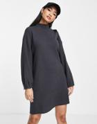 Mango High Neck Pocket Detail Knit Mini Dress In Black