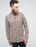 Asos Regular Fit Viscose Shirt With Revere Collar In Khaki Leopard Print - Green