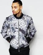 Diesel Bomber Jacket S-joe-zips-ad Bonded All Over Tiger Floral Print In Black - Black