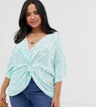 Asos Design Curve Twist Front Top In Mixed Palm Print - Multi