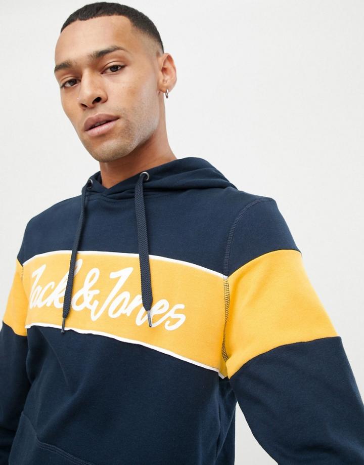 Jack & Jones Originals Hoodie With Brand Stripe - Navy