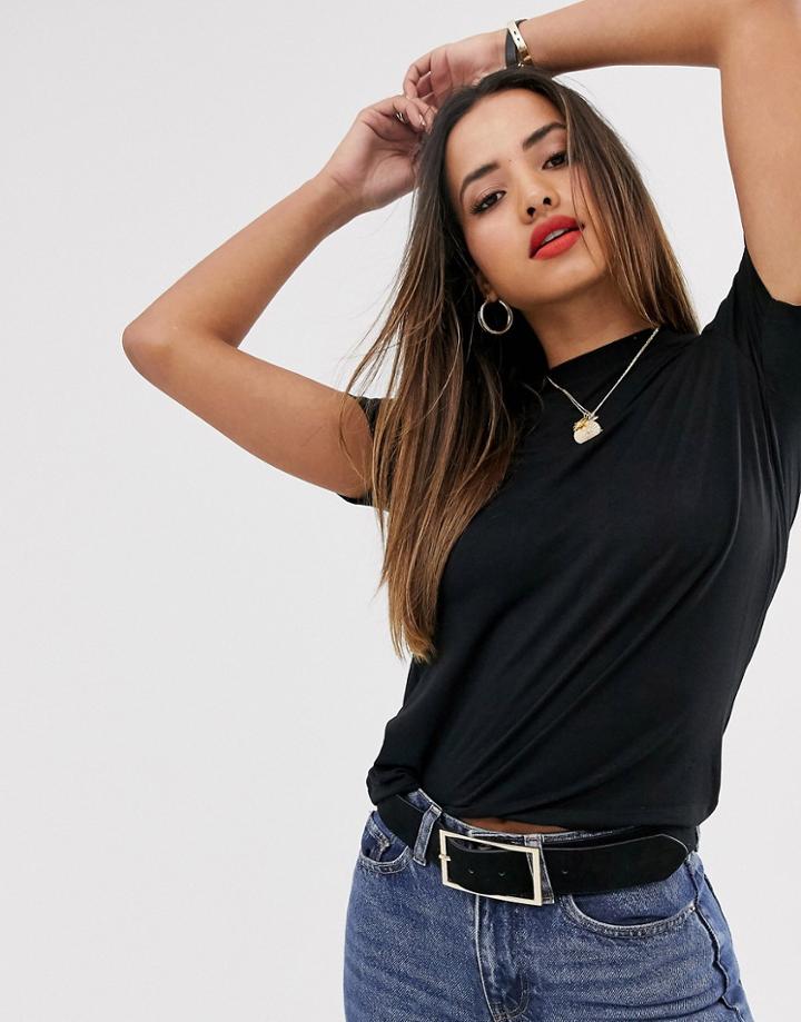 Mango Ribbed Neck Eco-responsible T Shirt In Black