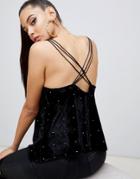 Asos Design Velvet Cami With Hot Fix - Black
