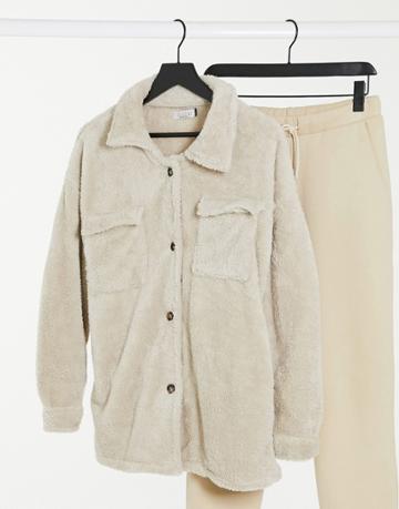 Street Collective Fleece Shacket In Sand-neutral