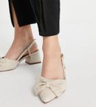 Asos Design Wide Fit Suzy Bow Slingback Mid Heeled Shoes In Natural-neutral