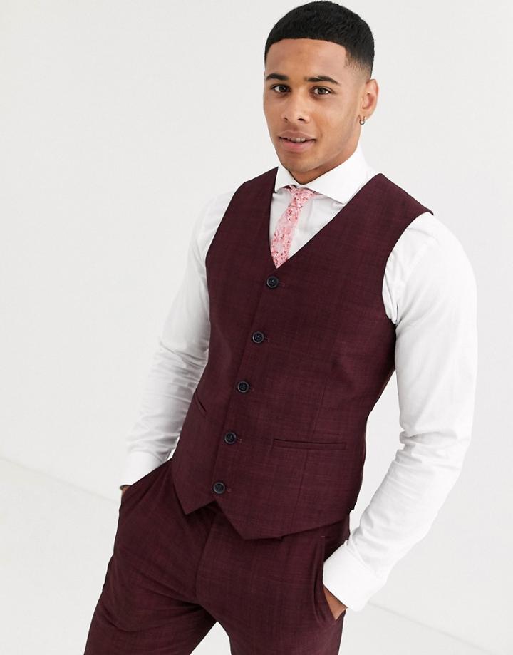 Asos Design Wedding Super Skinny Suit Suit Vest In Wine Crosshatch-red
