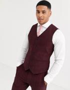 Asos Design Wedding Super Skinny Suit Suit Vest In Wine Crosshatch-red