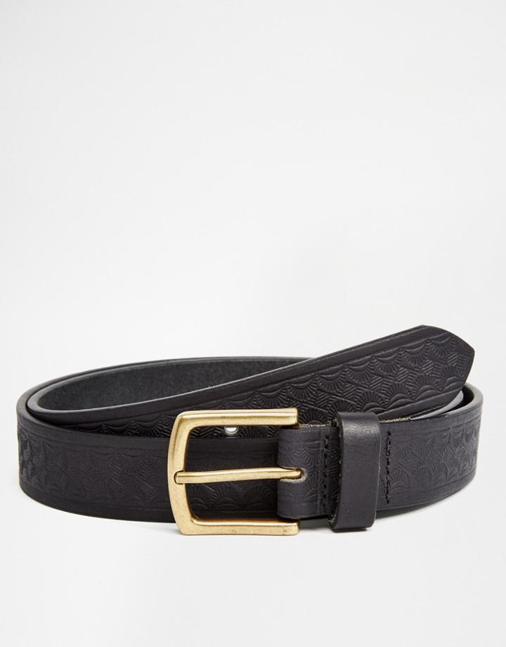 Asos Leather Belt In Black With Vintage Style Emboss - Black