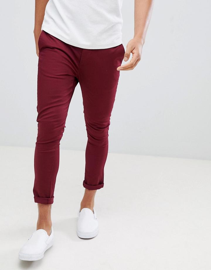 Asos Design Super Skinny Cropped Chinos In Burgundy - Red