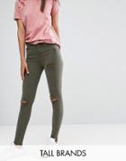 New Look Tall Busted Knee Jeans - Green