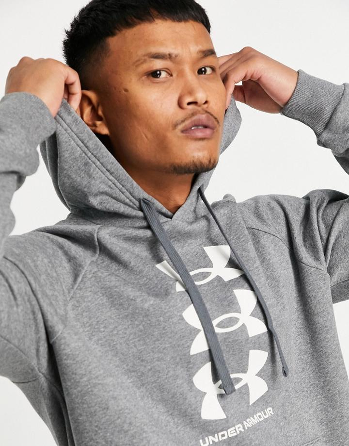 Under Armour Rival Multi Logo Fleece Hoodie In Gray-grey