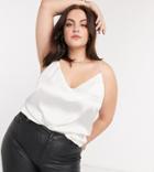 Asos Design Curve V Neck Satin Cami In Ivory-white