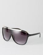 Pieces Maggo Flat Top Shield Sunglasses - Black