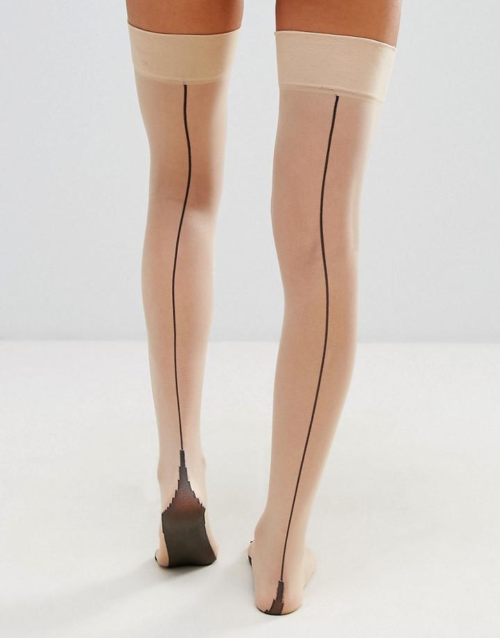 Jonathan Aston Backseam And Heel Hold Ups In Natural - Beige