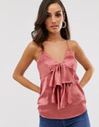 Asos Design Satin Cami With Bow Front