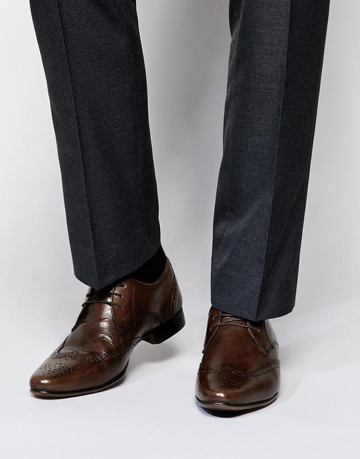 Asos Brogue Shoes In Brown Leather - Brown