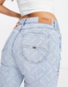 Tommy Jeans All Over Print Monogram Print Skinny Jeans In Mid Wash-blue