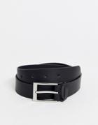 Asos Design Leather Silver Buckle Waist And Hip Jeans Belt In Black